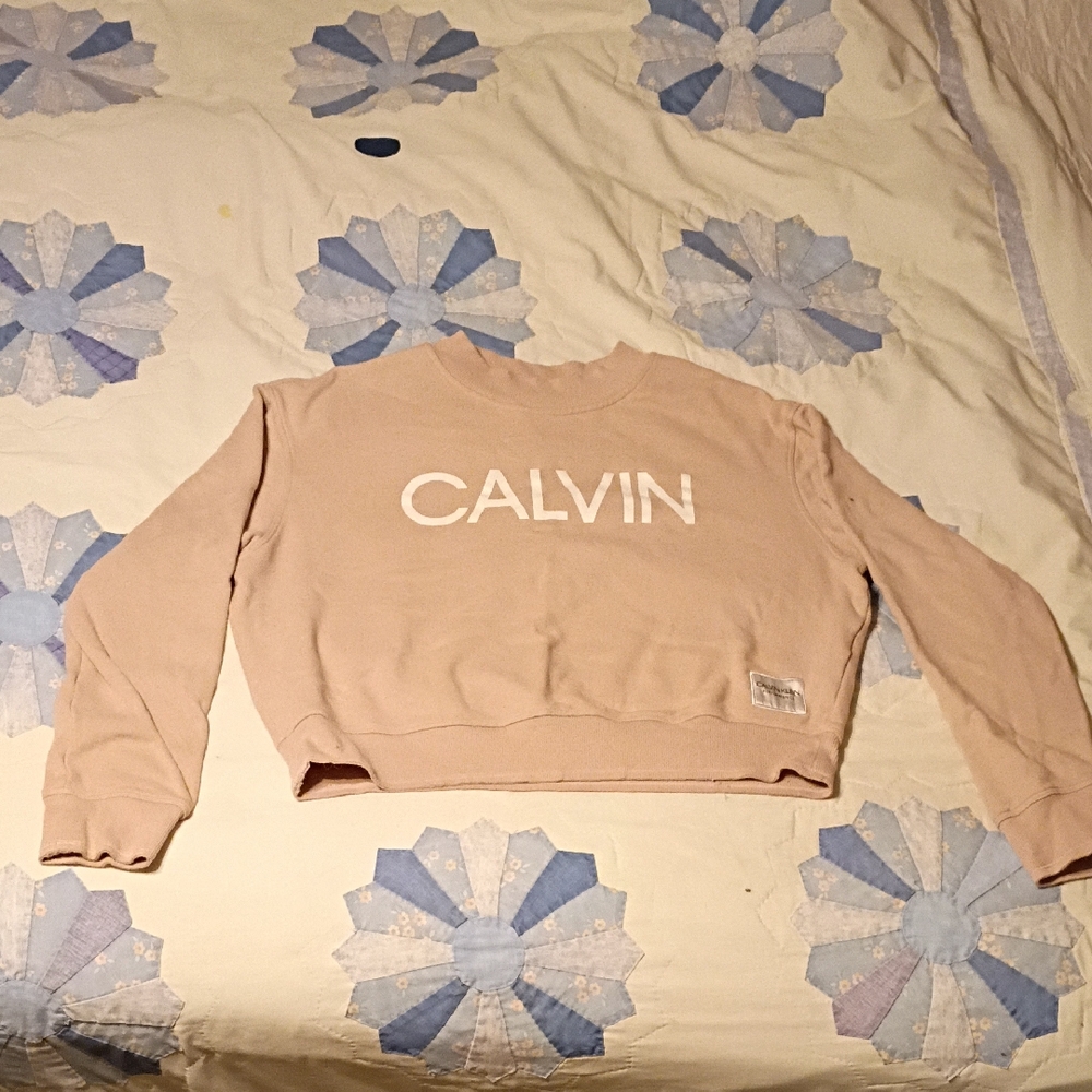 Calvin Klein Light Pink Crew Neck Cropped Sweater